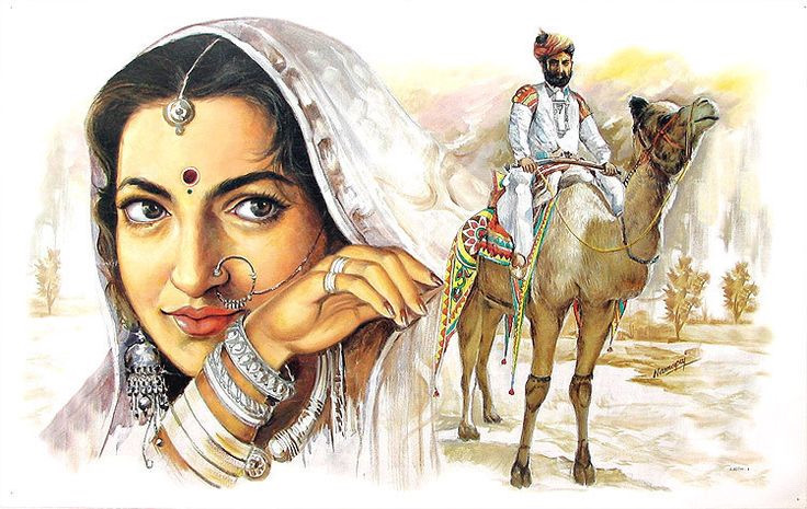 Traditional Rajasthani folk painting of a camel rider